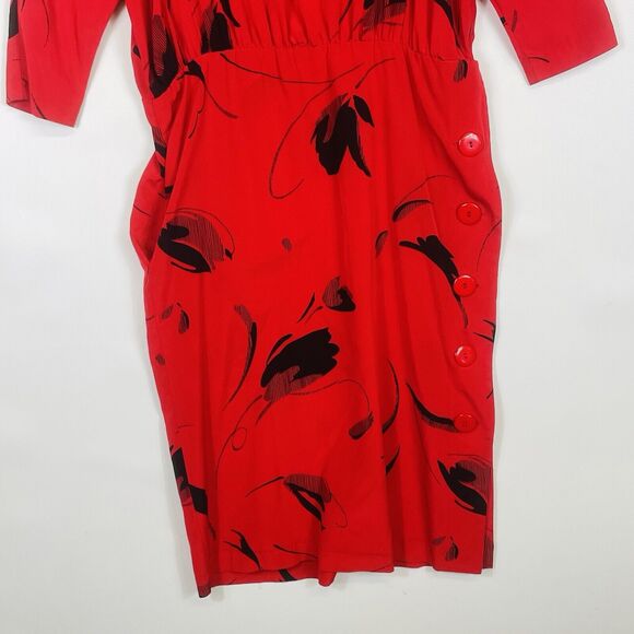 On The Rocks Vintage Red Black Graphic Print 80s Secretary‎ Dress Womens 7 8 - Picture 3 of 13